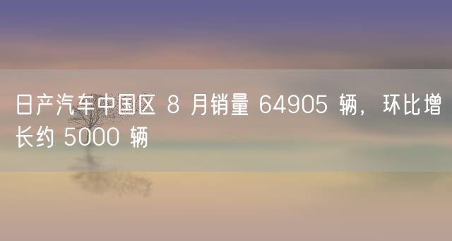 日产汽车中国区 8 月销量 64905 辆，环比增长约 5000 辆