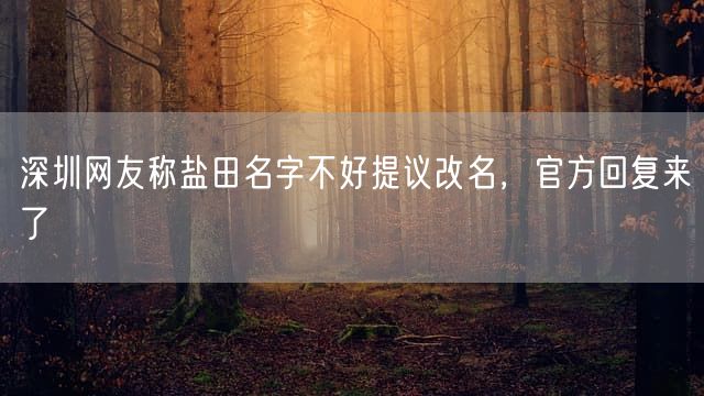 深圳网友称盐田名字不好提议改名，官方回复来了