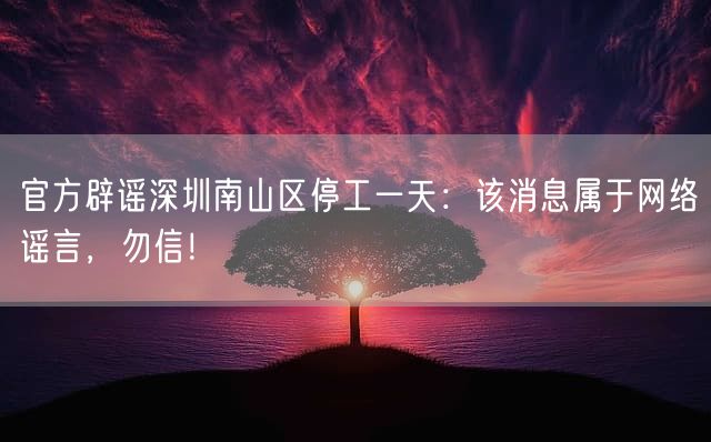 官方辟谣深圳南山区停工一天：该消息属于网络谣言，勿信！