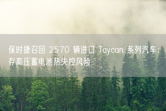 保时捷召回 2570 辆进口 Taycan 系列汽车：存高压蓄电池热失控风险