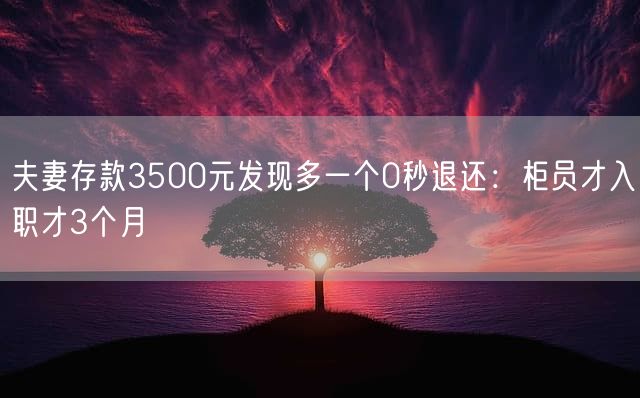 夫妻存款3500元发现多一个0秒退还：柜员才入职才3个月